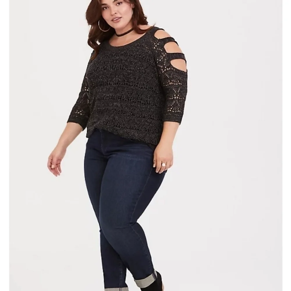 TORRID LADDER & POINTELLE KNIT SWEATER